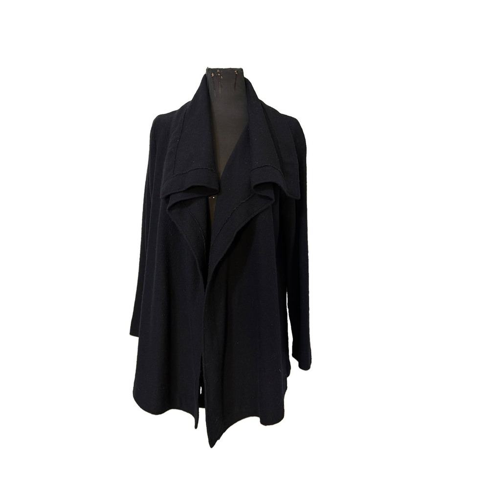 Chicos 100% Wool Black Cardigan Sweater Women Size 2 Large Open Front Preppy